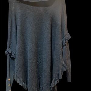 Joseph A. blue ruffle turtle neck style blouse sweater rayon nylon Size 3XL